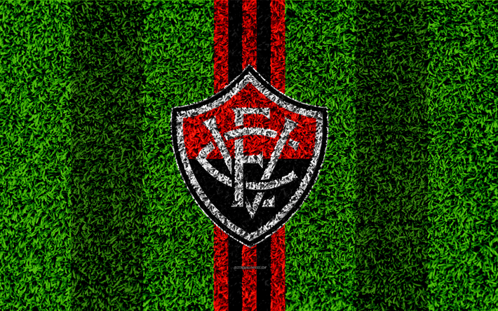 Vitoria FC, Esporte Clube Vit&#243;ria, 4k, calcio prato, logo, club sportivo Brasiliano, emblema, linee nere e rosse, Serie A, Salvador, Brasile Campeonato Brasileiro, Campionato Brasiliano Serie A