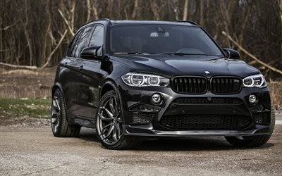BMW X5M, BMW, F85, negro SUV de lujo, vista de frente, tuning, coches alemanes, Negro X5