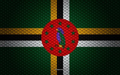 Dominika Dominika, 4k, yaratıcı sanat bayrağı, metal mesh dokusu, Dominika bayrağı, ulusal sembol, ipek bayrak, Dominika, Kuzey Amerika, Kuzey Amerika &#252;lkelerinin bayrakları, Commonwealth