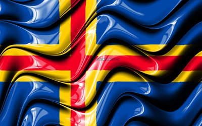 Ilhas Aland bandeira, 4k, Europa, s&#237;mbolos nacionais, Bandeira das Ilhas Aland, Arte 3D, Ilhas Aland, Pa&#237;ses europeus, Ilhas Aland 3D bandeira