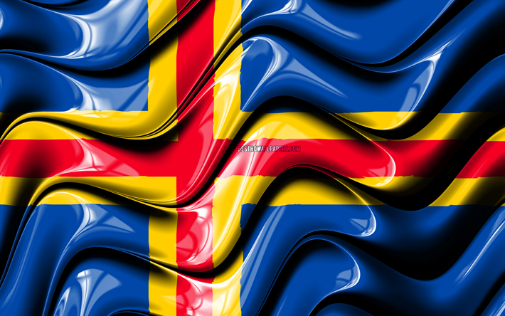 Islas Aland bandera, 4k, Europa, los s&#237;mbolos nacionales, la Bandera de las Islas Aland, arte 3D, Islas Aland, los pa&#237;ses Europeos, las Islas Aland 3D de la bandera