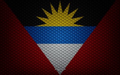 Bandeira de Ant&#237;gua e Barbuda, 4k, arte criativa, a malha de metal textura, Ant&#237;gua e Barbuda bandeira, s&#237;mbolo nacional, seda bandeira, Ant&#237;gua e Barbuda, Am&#233;rica Do Norte, bandeiras de pa&#237;ses da Am&#233;rica do Norte