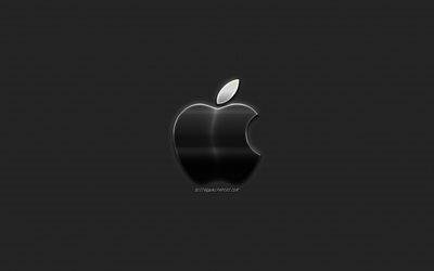 apple-logo, stilvolle metall-logo, emblem, metall, kunst, apple