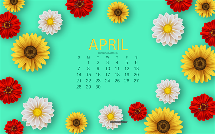 2019年月のカレンダー, グリーン, 春の花, 【クリエイティブ-アート, 2019年カレンダー, 月, 春, カレンダー2019年月