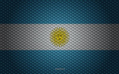 G&#252;ney Amerika &#252;lkeleri Arjantin bayrak, 4k, yaratıcı sanat, metal mesh dokusu, Arjantin bayrak, ulusal sembol, ipek bayrak, Arjantin, G&#252;ney Amerika, bayrak