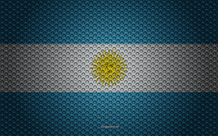 Bandera de Argentina, 4k, arte creativo, malla de metal de la textura, de bandera Argentina, s&#237;mbolo nacional, bandera de seda, Argentina, Am&#233;rica del Sur, las banderas de los pa&#237;ses de Am&#233;rica del Sur