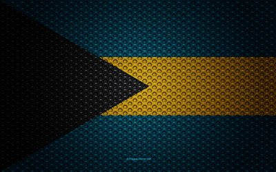 Bandeira das Bahamas, 4k, arte criativa, a malha de metal, Bahamas bandeira, s&#237;mbolo nacional, seda bandeira, Bahamas, Am&#233;rica Do Norte, bandeiras de pa&#237;ses da Am&#233;rica do Norte