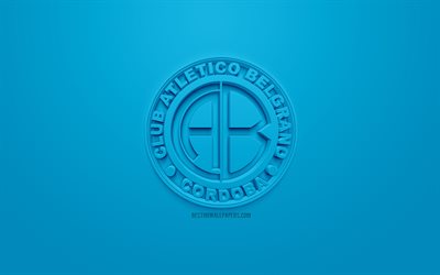 Club Atletico Belgrano, luova 3D logo, sininen tausta, 3d-tunnus, Argentiinalainen jalkapalloseura, Superliga Argentiina, Cordoba, Argentiina, 3d art, Primera Division, jalkapallo, Ensimm&#228;inen Jako, tyylik&#228;s 3d logo, Belgrano FC