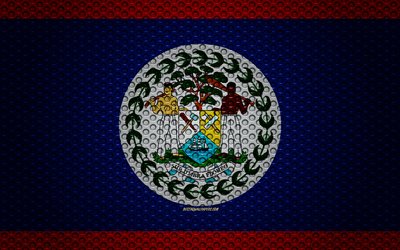 Belize flagga, 4k, kreativ konst, metalln&#228;t konsistens, nationell symbol, metall flagga, Belize, Nordamerika, flaggor i Nordamerika l&#228;nder