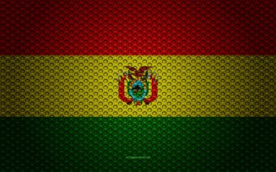 Flaggan i Bolivia, 4k, kreativ konst, metalln&#228;t konsistens, Bolivianska flaggan, nationell symbol, silk flag, Bolivia, Sydamerika, flaggor i Sydamerika l&#228;nder