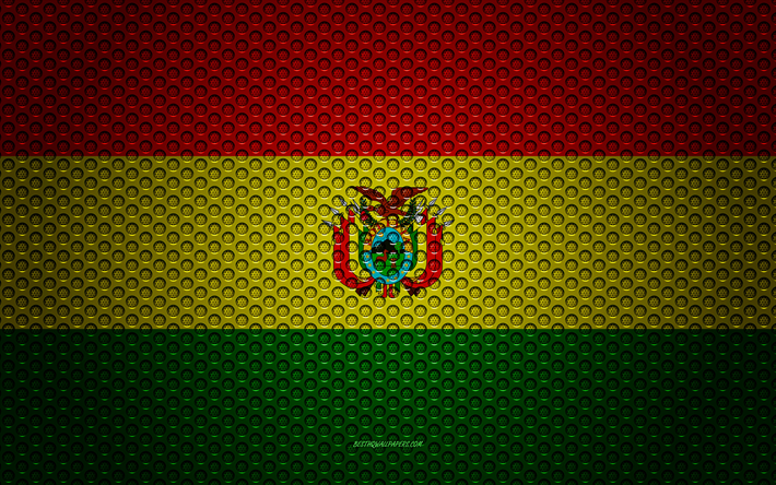 Drapeau de la Bolivie, 4k, art cr&#233;atif, de maille en m&#233;tal de la texture, Bolivien drapeau, symbole national, drapeau de soie, de la Bolivie, Am&#233;rique du Sud, les drapeaux des pays d&#39;Am&#233;rique du Sud