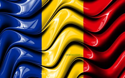 Di bandiera rumena, 4k, Europa, simboli nazionali, Bandiera della Romania, 3D arte, Romania, paesi Europei, la Romania 3D bandiera