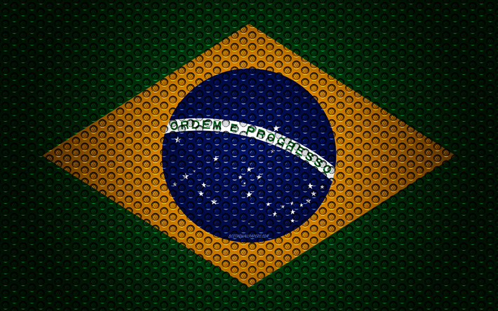 Lipun Brasilia, 4k, creative art, metalli mesh rakenne, Brasilian lippu, kansallinen symboli, Brasilia, Etel&#228;-Amerikassa, liput Etel&#228;-Amerikan maissa