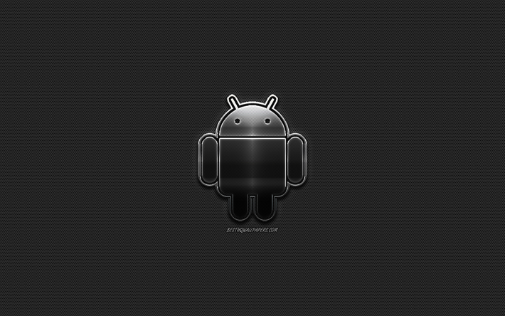 Android logo, yaratıcı logo, metal, Metal, Android amblemi, yaratıcı sanat, logo, metal mesh dokusu, Android