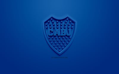Boca Juniors, creative 3D logo, blue background, 3d emblem, Argentinean football club, Superliga Argentina, Buenos Aires, Argentina, 3d art, Primera Division, football, First Division, stylish 3d logo