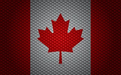 Flag of Canada, 4k, creative art, metal mesh texture, Canadian flag, national symbol, metal flag, Canada, North America, flags of North America countries