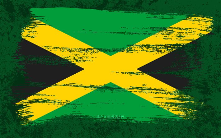 ダウンロード画像 4k, ジャマイカの国旗, グランジフラグ, 北米諸国 