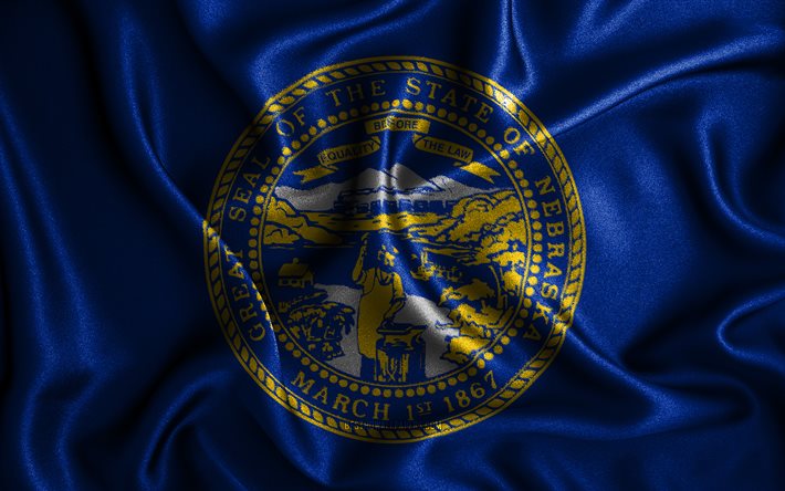 Nebraska flag, 4k, silk wavy flags, american states, USA, Flag of Nebraska, fabric flags, 3D art, Nebraska, United States of America, Nebraska 3D flag, US states