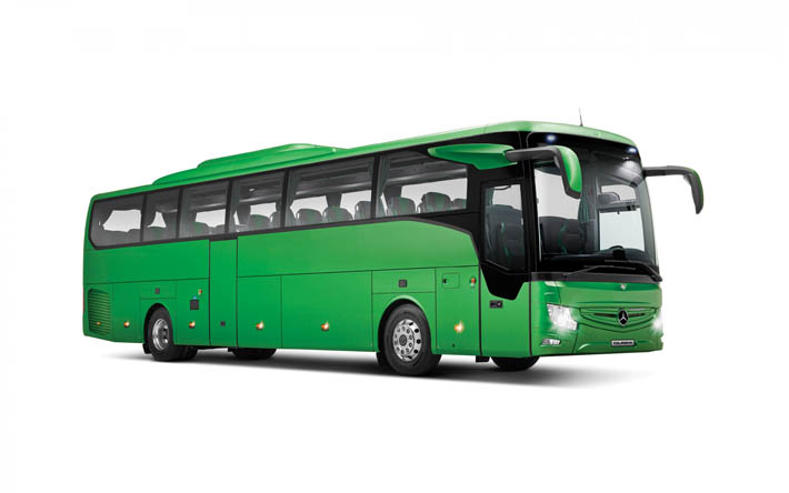 Mercedes-Benz Tourismo, 2021, passenger bus, new green Tourismo, passenger transport, Mercedes-Benz Buses