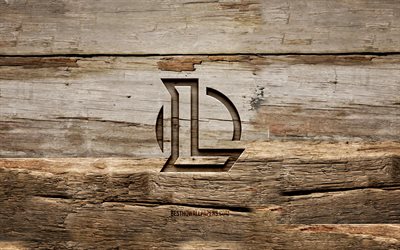 Logotipo de madeira de League of Legends, 4K, LoL, planos de fundo de madeira, marcas de jogos, logotipo de League of Legends, criativo, logotipo de LoL, escultura em madeira, League of Legends