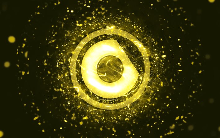 Nicky Romero yellow logo, 4k, dutch DJs, yellow neon lights, creative, yellow abstract background, Nick Rotteveel, Nicky Romero logo, music stars, Nicky Romero