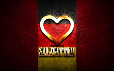 Amo Salzgitter, citt&#224; tedesche, iscrizione d&#39;oro, Germania, cuore d&#39;oro, Salzgitter con bandiera, Salzgitter, citt&#224; preferite, Love Salzgitter