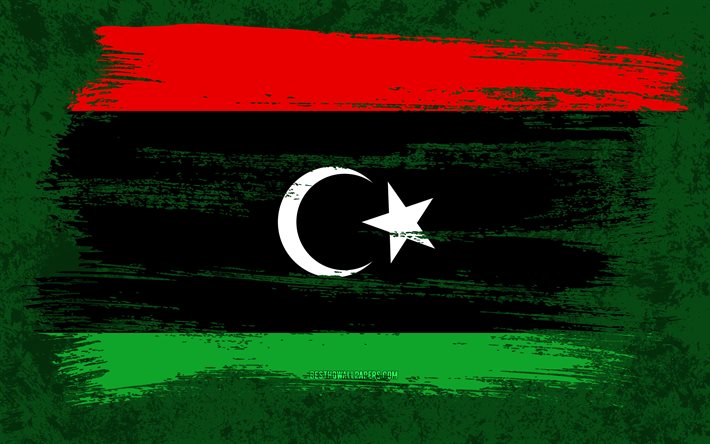 4k, Flag of Libya, grunge flags, African countries, national symbols, brush stroke, Libyan flag, grunge art, Libya flag, Africa, Libya