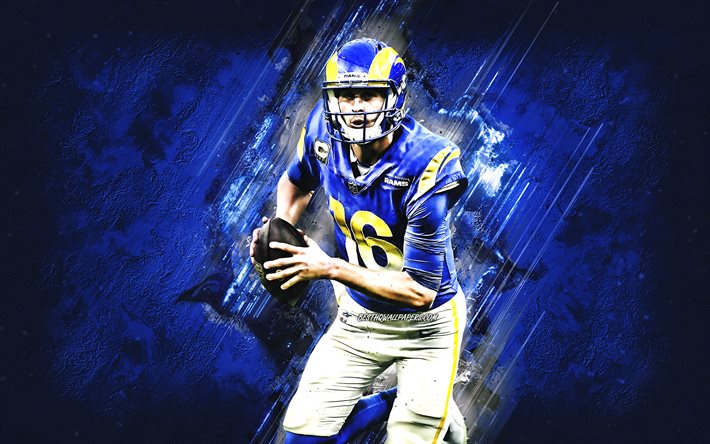 Matthew Stafford, Los Angeles Rams, NFL, amerikkalainen jalkapallo, muotokuva, sininen kivi tausta, National Football League