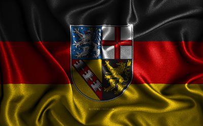 Saarlands flagga, 4k, v&#229;giga sidenflaggor, tyska stater, tygflaggor, 3D-konst, Saarland, Tysklands stater, Saarlands 3D-flagga