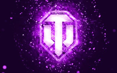 Logo violet de World of Tanks, 4k, néons violets, WoT, créatif, fond abstrait violet, logo de World of Tanks, marques, logo WoT, World of Tanks