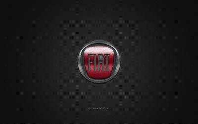Fiat logo, silver logo, gray carbon fiber background, Fiat metal emblem, Fiat, cars brands, creative art