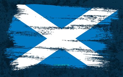 4k, bandiera della Scozia, bandiere del grunge, paesi europei, simboli nazionali, tratto di pennello, bandiera scozzese, arte grunge, Europa, Scozia