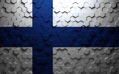 Flag of Finland, honeycomb art, Finland hexagons flag, Finland, 3d hexagons art, Finland flag