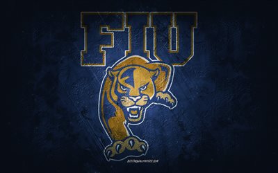الفهود FIU, كرة القدم الأمريكية, الخلفية الزرقاء, شعار FIU Panthers, فن الجرونج, NCAA, الولايات المتحدة الأمريكية, شعار الفهود FIU