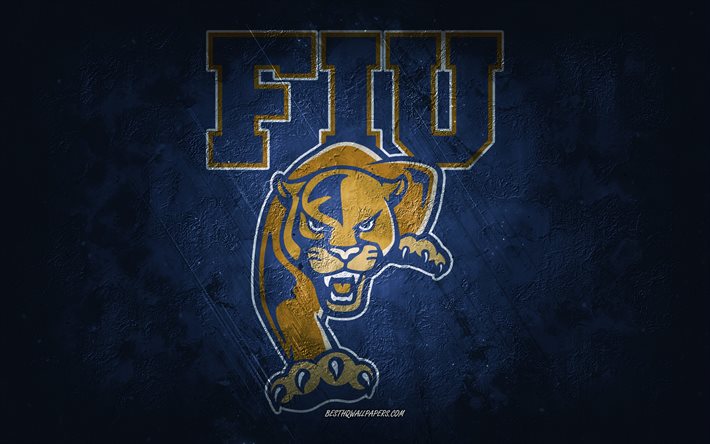 FIU Panthers, amerikkalainen jalkapallojoukkue, sininen tausta, FIU Panthers-logo, grunge-taide, NCAA, amerikkalainen jalkapallo, USA, FIU Panthers -tunnus
