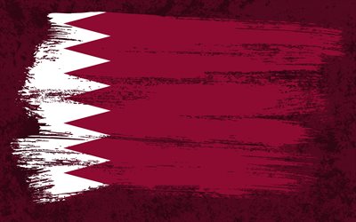 4k, Flag of Qatar, grunge flags, Asian countries, national symbols, brush stroke, Qatari flag, grunge art, Qatar flag, Asia, Qatar