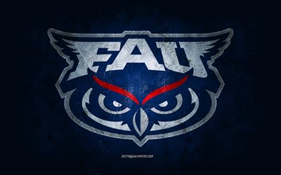 Florida Atlantic Owls, American football team, blue background, Florida Atlantic Owls logo, grunge art, NCAA, American football, USA, Florida Atlantic Owls emblem