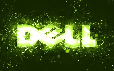 Logo Dell lime, 4k, luci al neon lime, creativo, sfondo astratto lime, logo Dell, marchi, Dell