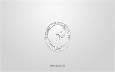 fethiye belediyespor, kreatives 3d-logo, wei&#223;er hintergrund, 3d-emblem, t&#252;rkisches basketballteam, t&#252;rkische liga, fethiye, t&#252;rkei, 3d-kunst, basketball, fethiye belediyespor 3d-logo