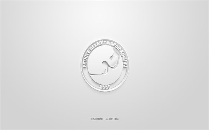 Fethiye Belediyespor, logo 3D creativo, sfondo bianco, emblema 3d, squadra di basket turca, campionato turco, Fethiye, Turchia, arte 3d, basket, logo 3d Fethiye Belediyespor