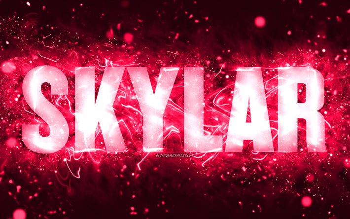 Happy Birthday Skylar, 4k, pink neon lights, Skylar name, creative, Skylar Happy Birthday, Skylar Birthday, popular american female names, picture with Skylar name, Skylar