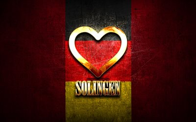 Rakastan Solingenia, saksalaiset kaupungit, kultainen kirjoitus, Saksa, kultainen syd&#228;n, Solingen lipulla, Solingen, suosikkikaupungit, Love Solingen