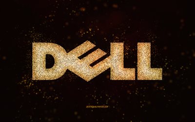 Logo Dell glitter, sfondo nero, logo Dell, arte glitter oro, Dell, arte creativa, logo glitter oro Dell