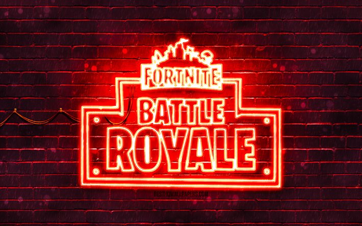 Fortnite Battle Royale logo rosso, 4k, muro di mattoni rossi, logo Fortnite Battle Royale, giochi online, logo neon Fortnite Battle Royale, Fortnite Battle Royale
