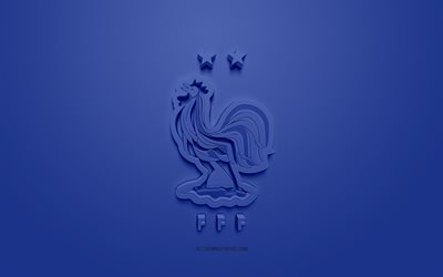 Fransa milli futbol takımı logosu, 3d logo, Fransa, futbol, Fransa milli futbol takımı yeni logosu, mavi arka plan, Fransa milli futbol takımı