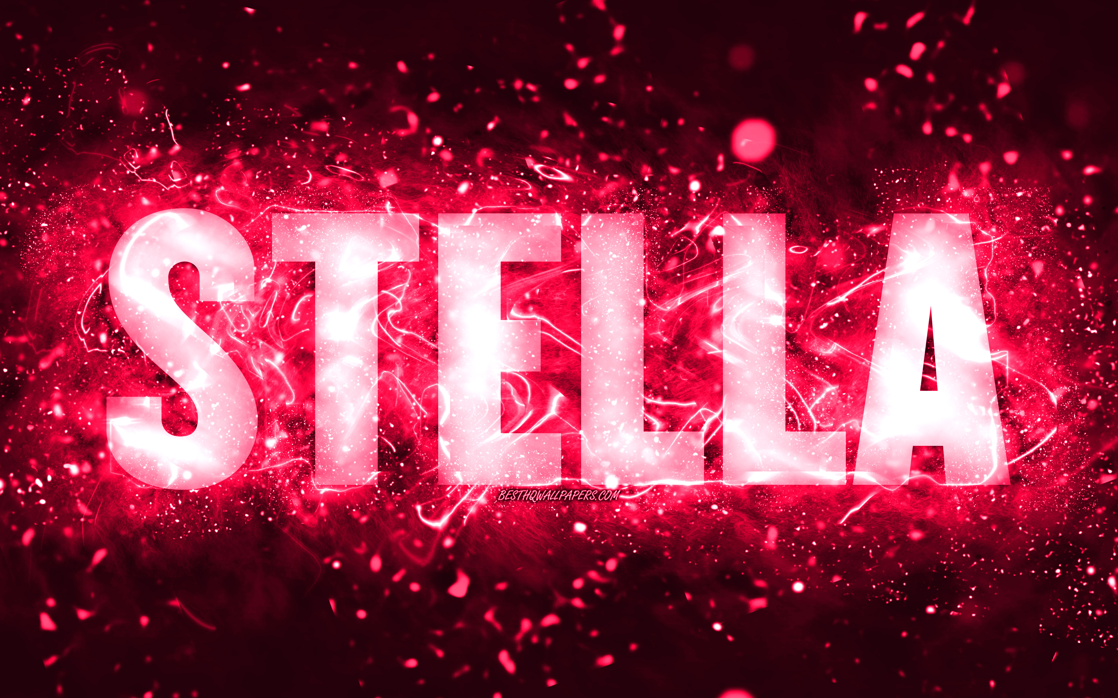 Happy Birthday Stella, 4k, pink neon lights, Stella name, creative, Stella ...