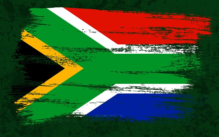 4k, Flag of South Africa, grunge flags, African countries, national symbols, brush stroke, South African flag, grunge art, South Africa flag, Africa, South Africa