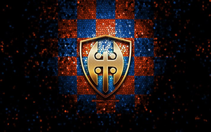 Tappara Tampere, logo glitter, Liiga, sfondo arancione blu a scacchi, hockey, squadra finlandese di hockey, logo Tappara Tampere, arte del mosaico, campionato finlandese di hockey