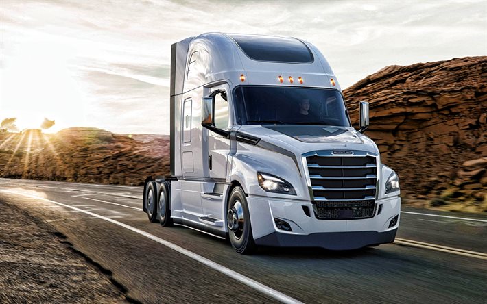 Freightliner Cascadia, 2021, front view, exterior, new white Cascadia, american trucks, Freightliner Trucks