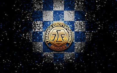 Leksands IF, glitter logo, SHL, blue white checkered background, hockey, swedish hockey team, Leksands IF logo, mosaic art, swedish hockey league